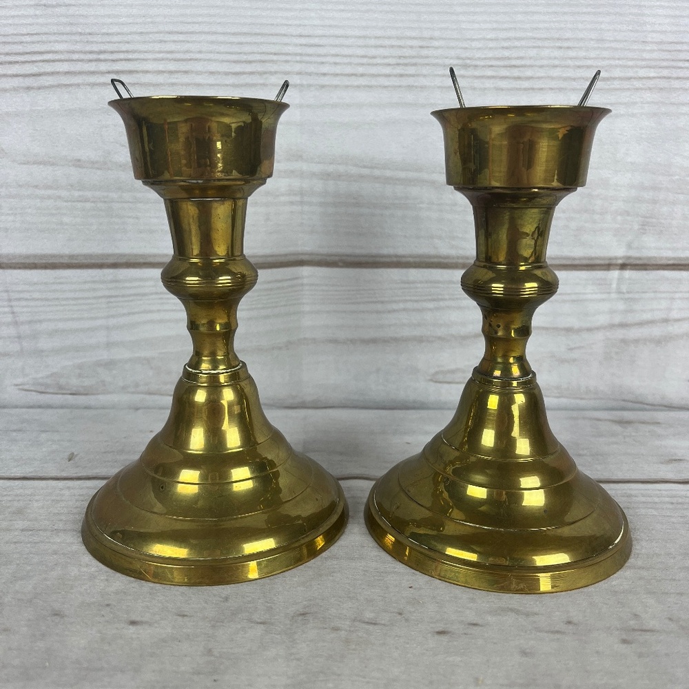 Lot of 2 Penco Industries Vintage Brass Candlestick Holders 6.5" Tall India